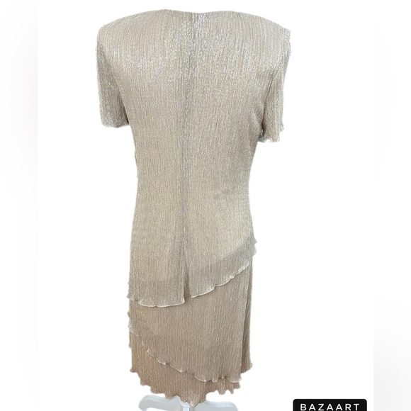 Connected Apparel Dress Womens 8 Gold Silver Metallic Tiered Short Sleeved NWT - Picture 2 of 6